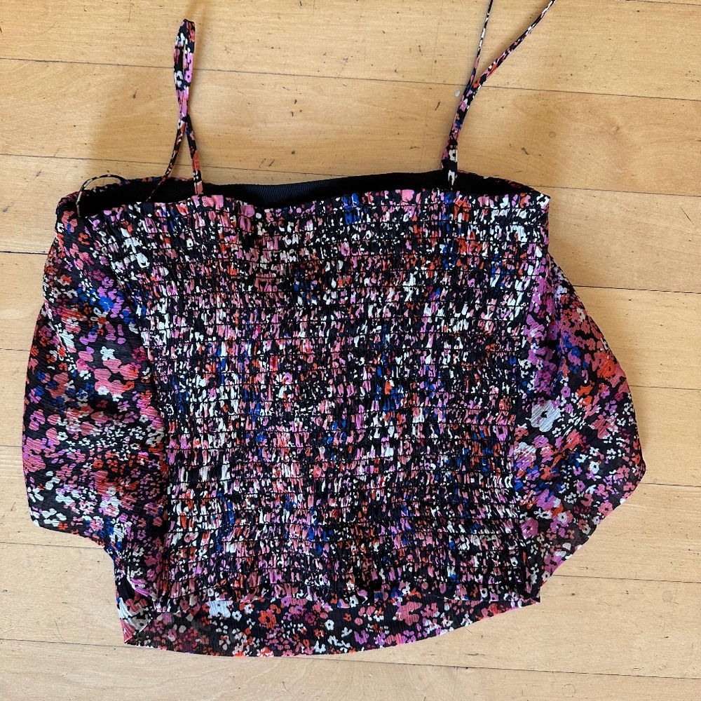 MAJE black/pink mini floral silk top, 1(S) GD1124 - Picture 4 of 5